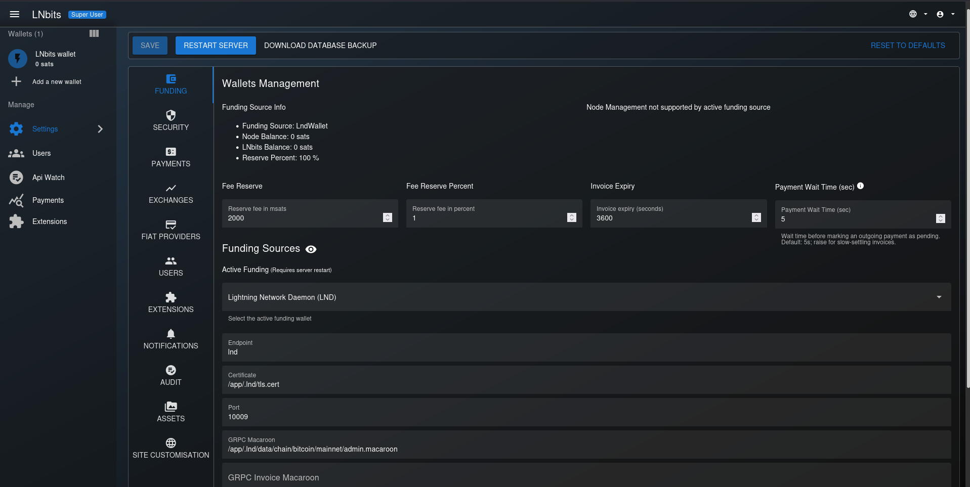LNbits Funding Page